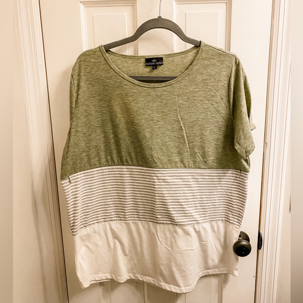 Nursing Queen Olive and White Colorblock Tee